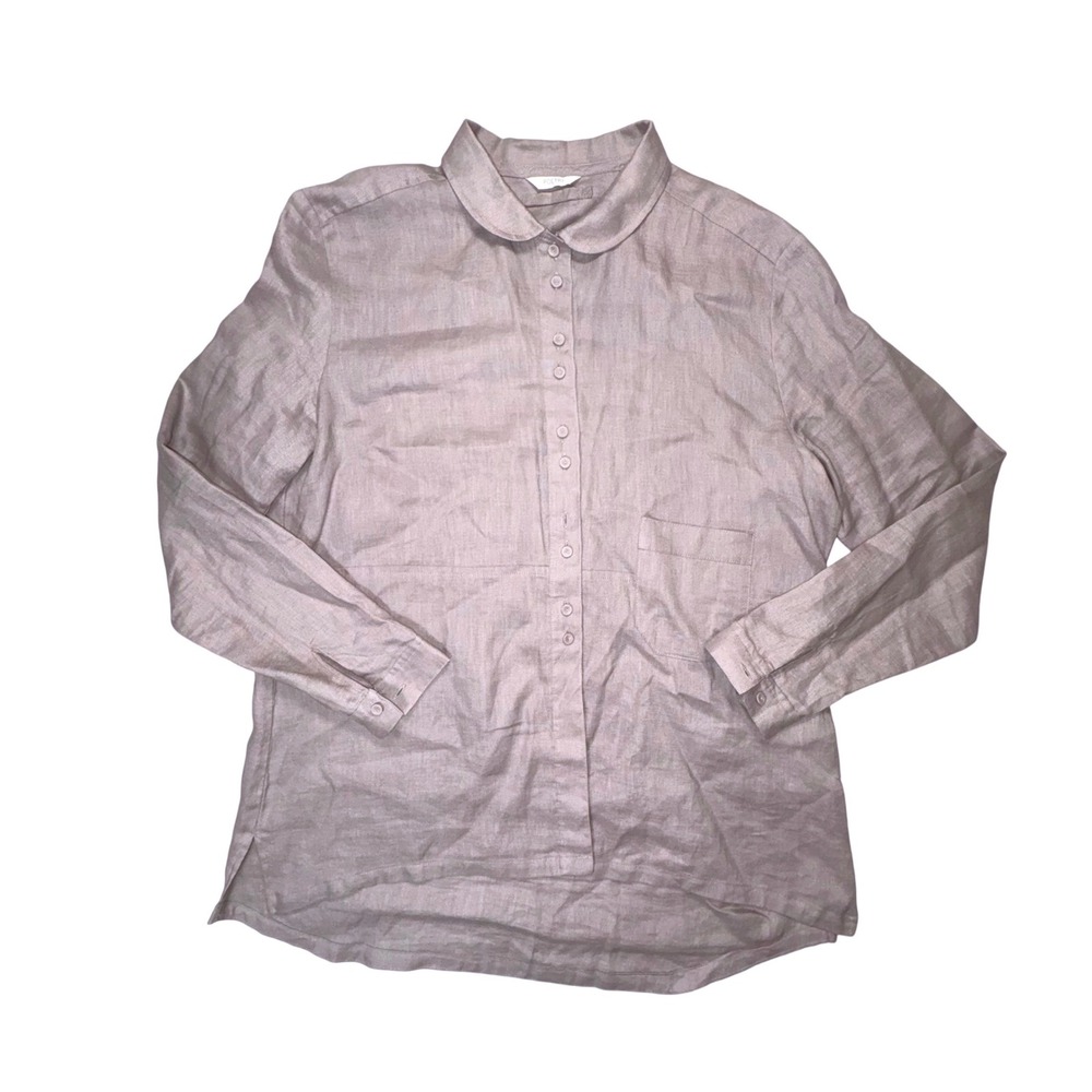 Poetry 100% Linen Peter Pan Lagenlook Button Down Shirt Lavender Size US 10 FLAW